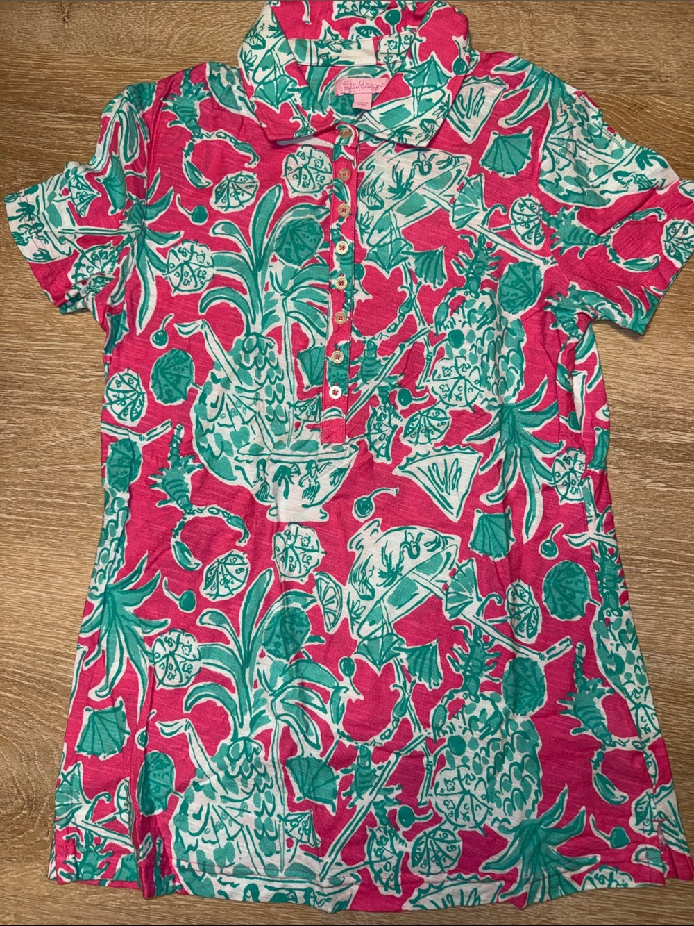 Lilly Pulitzer Cassie Pink Scorpion Bowl Holy Grail Knit trophy polo top L NWOT